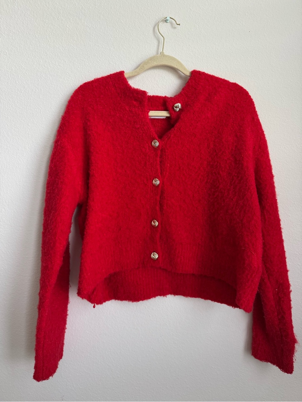 Primark Red Fuzzy Button-Up Cardigan - Picture 1 of 7